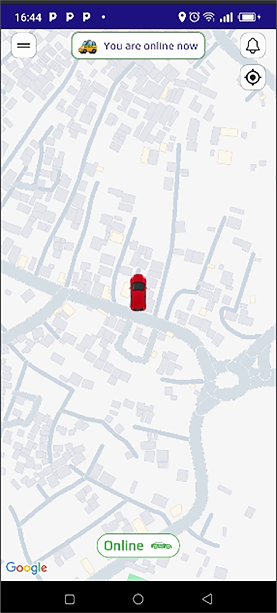 Écran de l'application Talia Chauffeur affichant le statut en ligne sur une carte